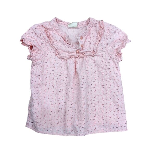 Mini Boden Pink Eyelet Blouse Shirt Top Spring Summer Girls Size 7 8 - Picture 1 of 5